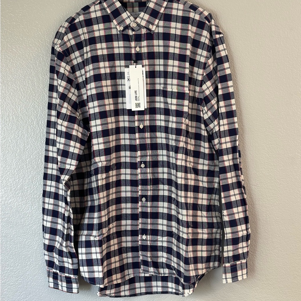 Zara Men's Checkered Shirt in Red, White, and Blue